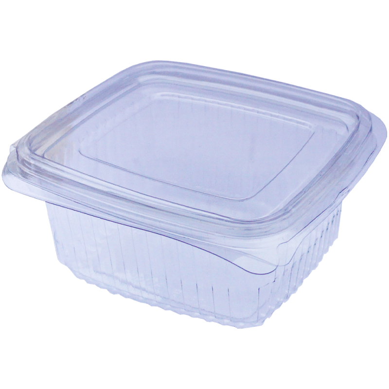 Set 100 caserole din pet, transparente, cu capac atasat, 375 ML